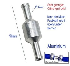 6mm Alu Membran R&uuml;ckschlagventil &Oslash; 6mm sehr geringer &Ouml;ffnungsdruck