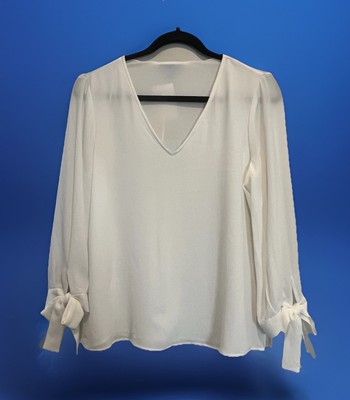 Nordstrom s CeCe Tie Sleeve  Blouse V-Neck Women's Size Small White NWT
