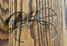 Antique Wire Frame Round Eyeglasses Spectacles Silver Metal Cable Temples c.1880