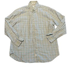 Peter Millar Sea Island Men  s Large Long White Plaid Casual Button Down Shirt