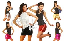 Sexy Minifalda Brillante Aspecto Húmedo Imitación Cuero "RIO" Colores Calientes Tallas 8-16