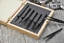 Tweezer Set 6 PC Tweezers Stainless Steel Non Magnetic Wood Box Boxed