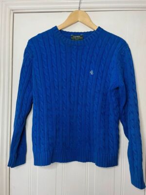 Lauren Ralph petite blue cable knit jumper size small petite UK