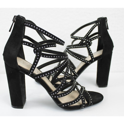 Jessica Simpson Emmi Studded Black Faux Suede Sandals Block 4in Heel Women 7 M