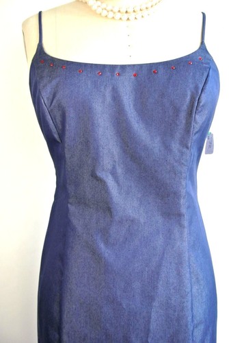 ALLEN SCHWARTZ Blue Jean Sleeveless Fitted Sheath Dress Plain Solid 10 P *1008 - Picture 2 of 7