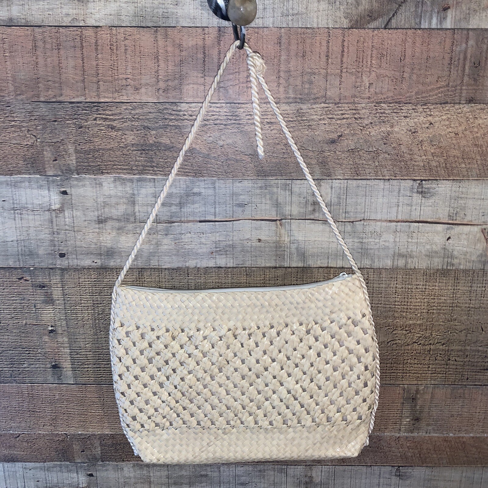 Vintage Beige Straw Wicker Tote Handles Purse Made In… - Gem
