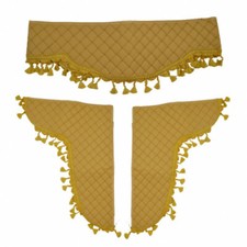 3x Beige Eco Leather Curtains with Beige Tassels for Iveco Scania DAF trucks