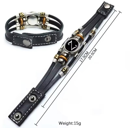 Leather Bracelet Letter T Alphabet Cabochon Adjustable Snap Bracelet Men Women - Picture 5 of 5