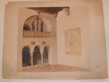 Santa Crocie Interior of a Church W/C Painting-1920s-Otto Rothenburg