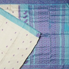Namaste Vintage Beige Sarees 100 Pure Silk Woven Indian Sari 5YD Craft Fabric