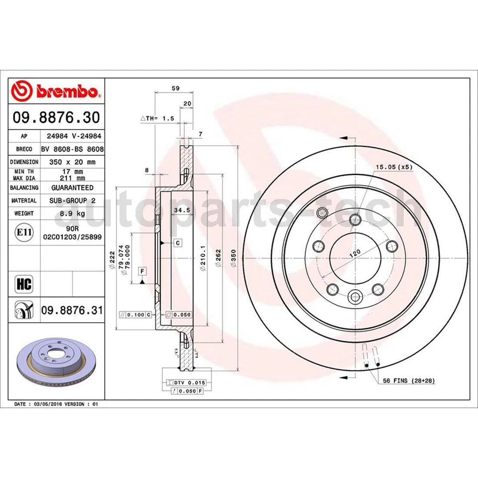Задняя тормозная колодка Brembo тормозной ротор для Land Rover LR4 2010 2013 2014 2015 2016 - Изображение 2 из 4