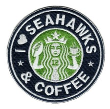 🏈3.5" I ❤️ SEAHAWKS & COFFEE Starbucks/Seattle Football Mash-up Iron-on PATCH!