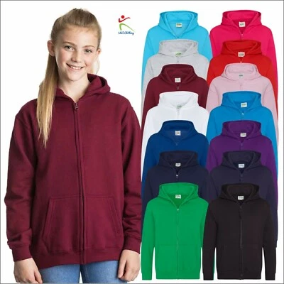 AWDis Kids Zip Up Hoodie Casual Boys Girls Plain Hooded Sweatshirt 3/4-12/13