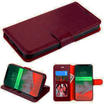 Leather Flip Wallet Protective Case for iPhone Xs Max 6.5  WINE