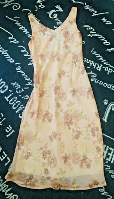 CONNECTED APPAREL Sz 6 Peach Floral Chiffon Lined Shift DRESS COCKTAIL Wedding S