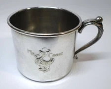 Antique MR GOOSE CHILDS CUP / MUG Silver Plated by Weidlich Bros Mfg Co