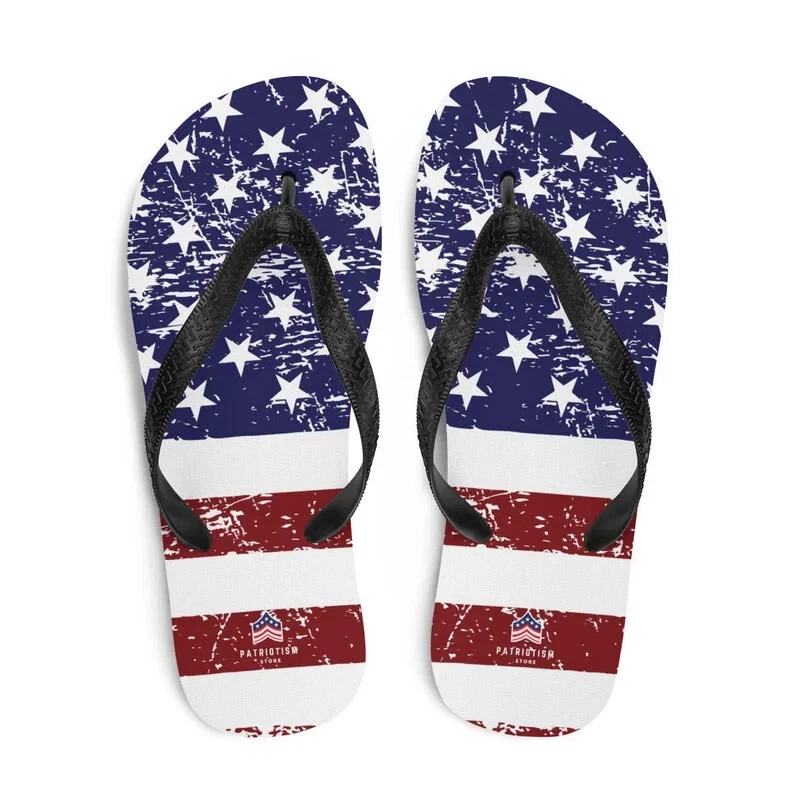 Vintage USA Flag Flip Flops, Distressed Patriotic 4th of July Flip Flops