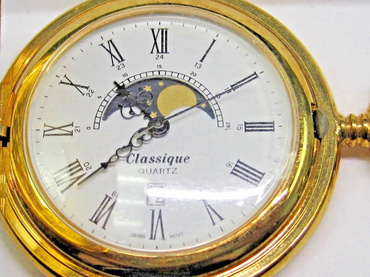 Vintage Gents Classique Date Moon Face Quartz Yellow Gold Plated