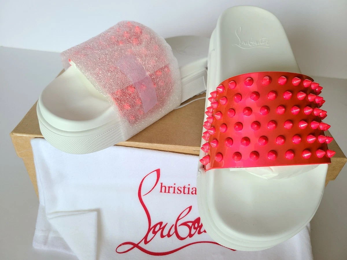 Christian Louboutin Pool Fun Flat Calf Spikes Slides Sandals Size