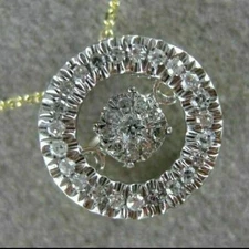 ESTATE 14KT TWO TONE GOLD 3D DANCING DIAMOND CIRCLE OF LIFE CLUSTER HALO PENDANT