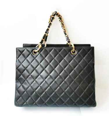 Chanel Vintage Quilted 1996 Black Caviar Leather Tote GST | eBay