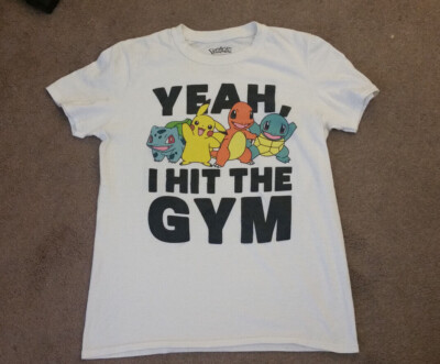 Pokemon Shirt YEAH, I HIT THE GYM White Pikachu Bulbasaur