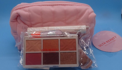 ULTA BEAUTY COLLECTION 10 PC SET EYE SHADOW PALETTE CHEEK LIP PRIMER PINK BAG +