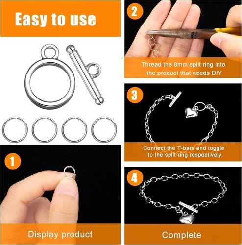 Kit para hacer joyas de 260 piezas: juego de cierres de palanca de aleación y anillos abiertos - oro/plata - Imagen 5 de 9