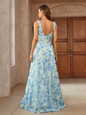 floor length tank dress Wholesale Symmetrical 3D Flower Lace Appliques main image 1