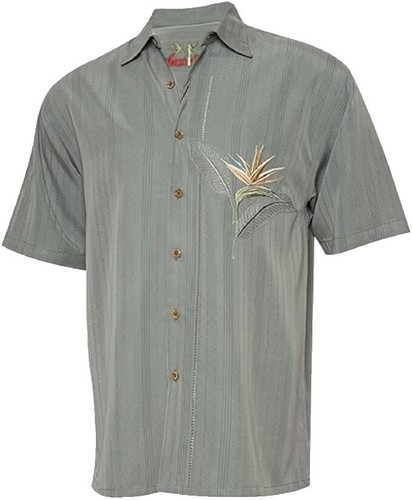 Bamboo Cay Camicia Hawaiana Uomo – Maniche Corte, Ricamo Pappagallo, Vestibilità Rilassata - 3