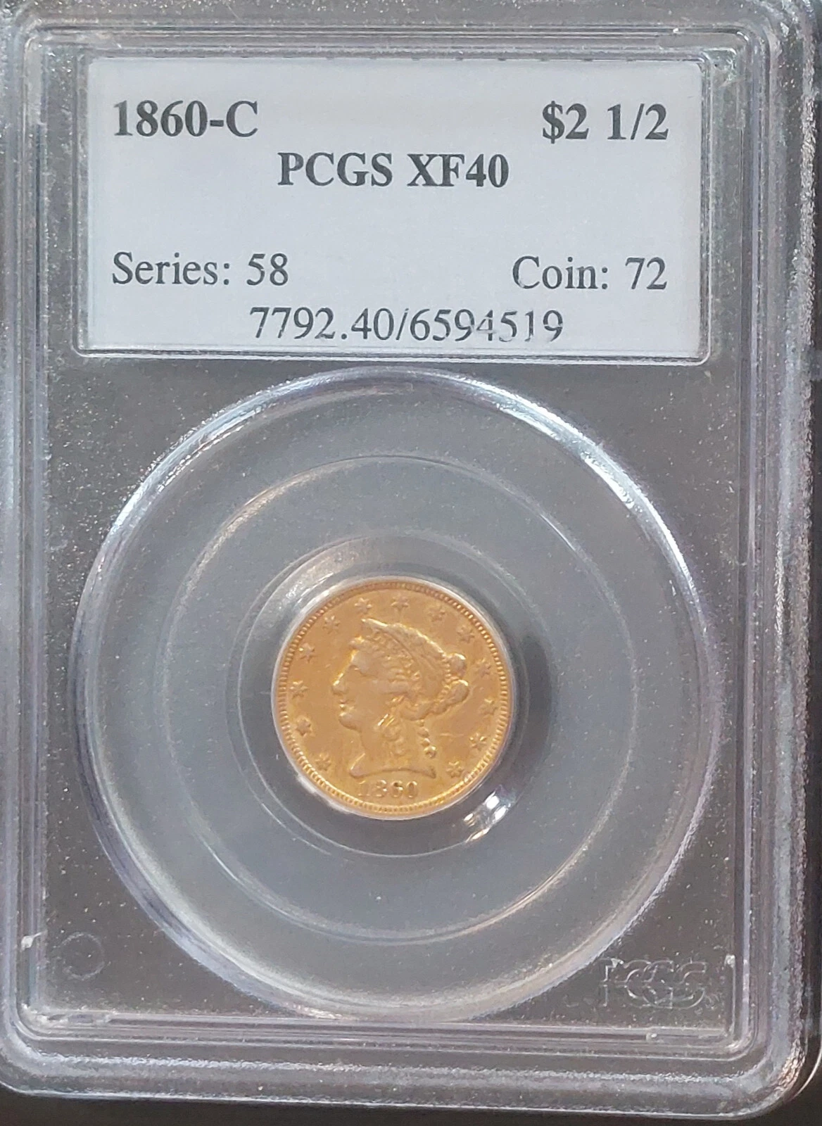 ✰ 1860-C Charlotte Mint $2.50 GOLD 1/4 Eagle Coin PCGS XF40 ✰ Est Survival: 150✰