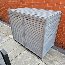 1.35m x 1.14m Large Grey Wooden Outdoor Double Wheelie Bin Storage for 2 Bins