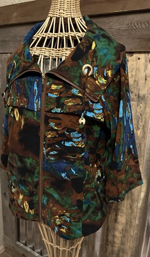 Erin London Jacket Women's Size Small Brown Blue Green Watercolor Edgy Unique - Picture 3 of 14