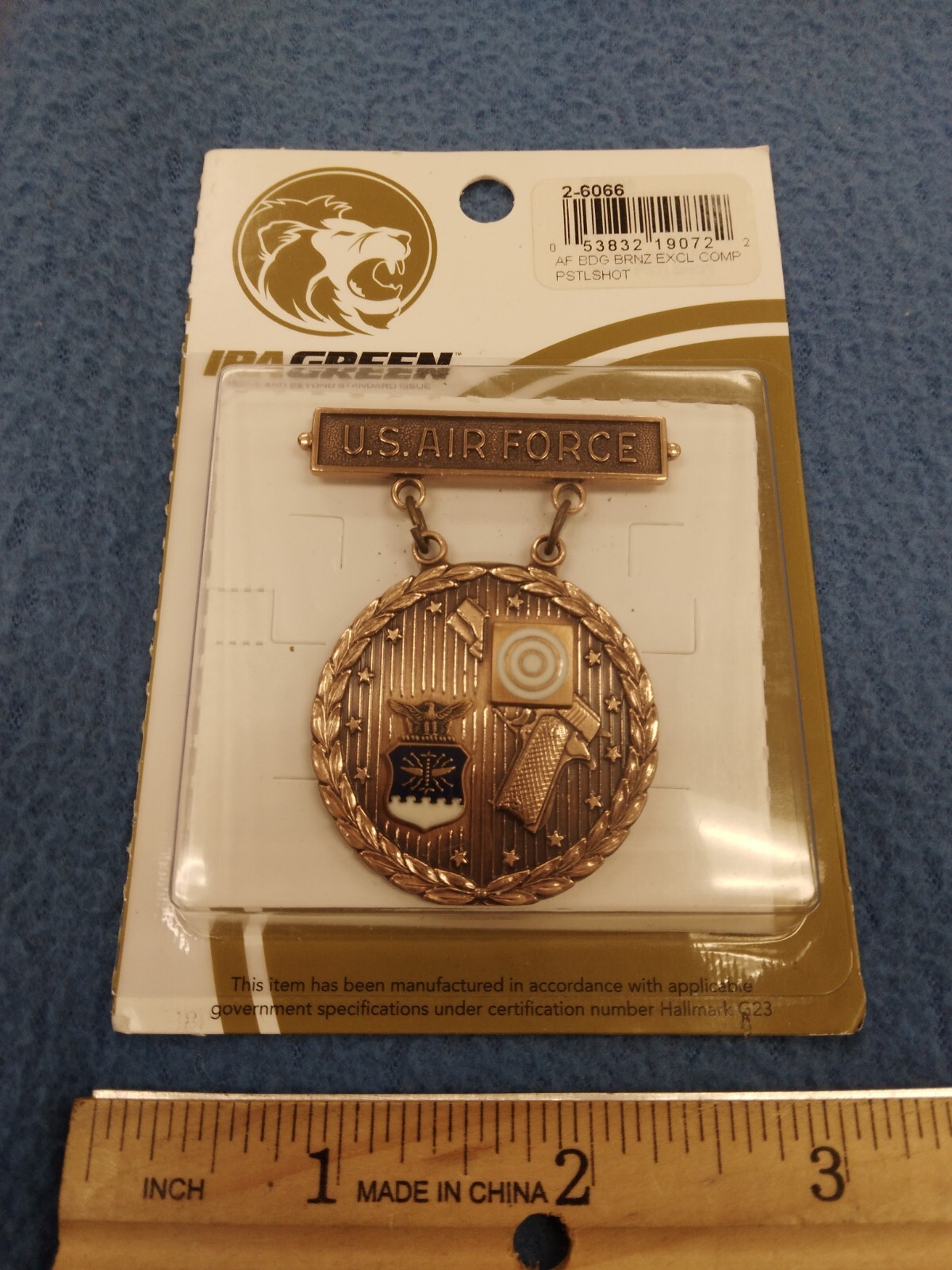 US AIR FORCE COMPETITION PISTOL SHOT BADGE MEDAL - NEW - BRONZE TONE - G-23