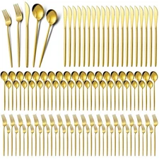 400 Pcs Gold Stainless Steel Utensils Set Party Tableware Flatware Set for 80...