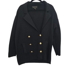 Vintage Classiques Entier Merino Wool Sweater Jacket M Black Gold Button Blazer