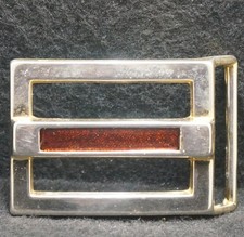 XF13179 VINTAGE 1970s RED LINE ARTWORK UNISEX FASHION GOLDTONE BELT BUCKLE