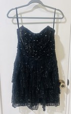 Sherri Hill Strapless Homecoming Prom Dress Womens 8 Black Beaded Sequin