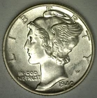 1940 Mercury Dime Silver Uncirculated 10c US Coin Ten Cents Philadelphia Mint