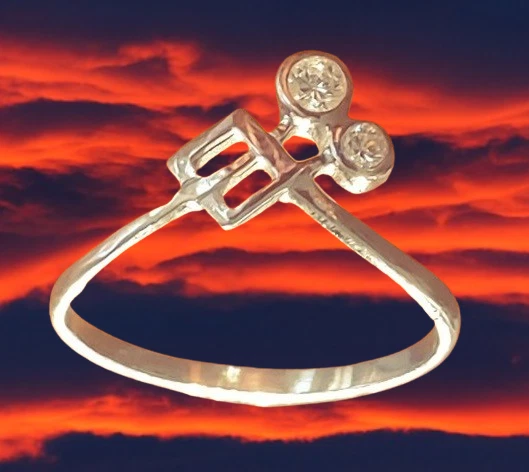 I RING I Design Jugendstil I Echt 585 Massiv Weißgold + 2 Echte Diamanten I - Bild 2 von 4