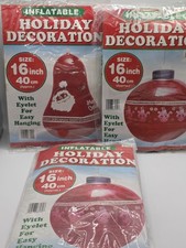 3 Inflatable 16" Blow Up Christmas Ornaments 1 Green Red Round, 1 Green Bell