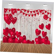 7x5ft Mother's Day Photography Backdrop Rustic Wood Red Love Heart 7  x5  