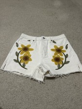 Blank NYC Size 28 Cream Embroidered Denim Distressed Cut Flower Jean Shorts