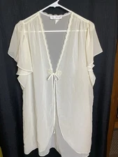 Vintage Val Mode Lace Sheer Lingerie Kimono Robe L Peignoir Gown Bridal Ivory