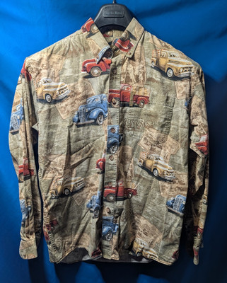 North River Men's M Button-Up Shirt Long Sleeve Button-Down Cotton Cars Pockets
