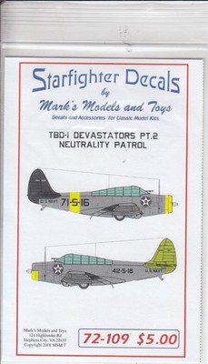 Starfighter Decals 1/72 TBD-1 Devastators Pt.2 Neutrality Patrol Decal