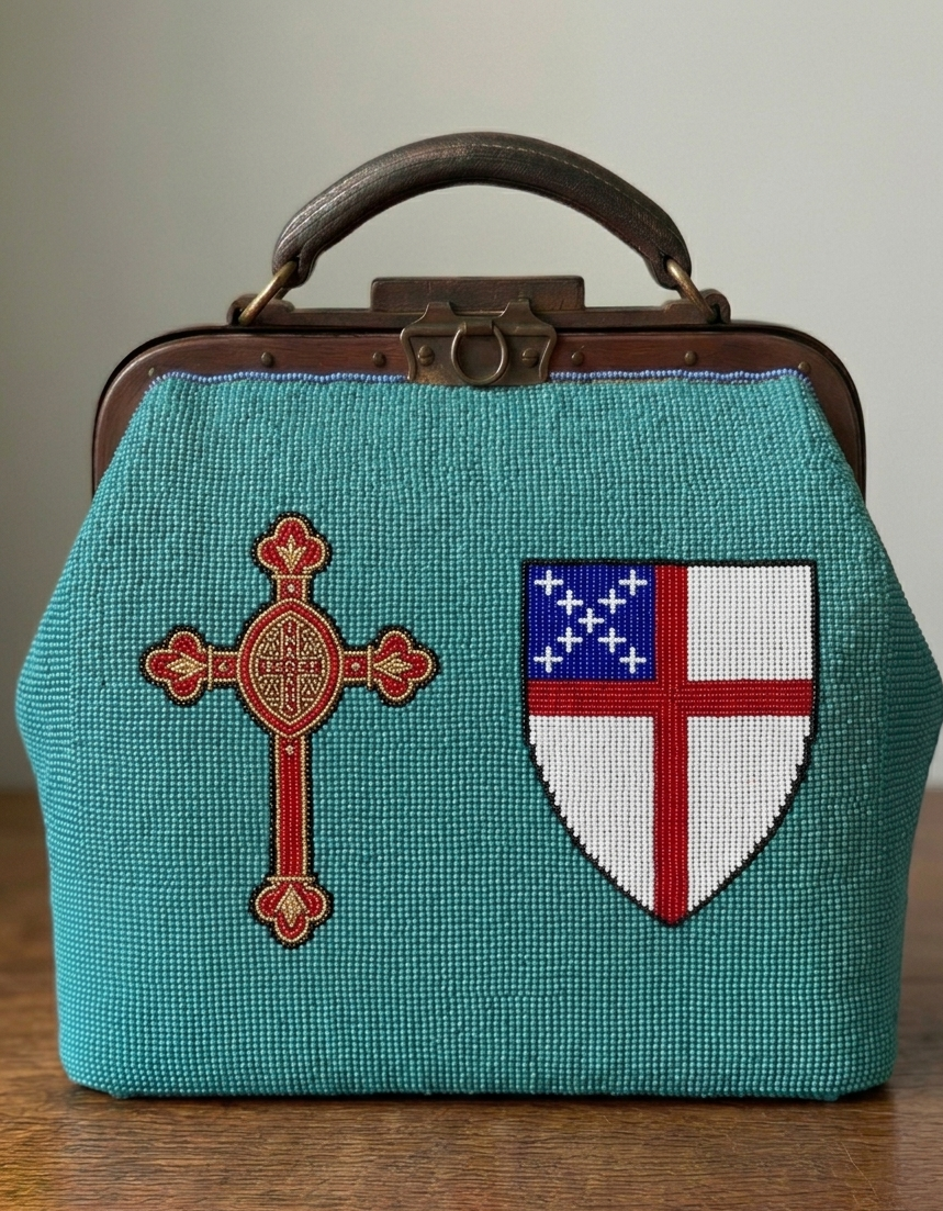 amerivintage ノベルティ　ポーチ　ブルー　26SS Native American Beaded Doctor Bag Antique Style Medical Bag