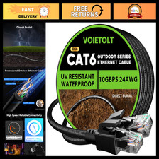 100ft Cat 6 Outdoor Ethernet Cable, 10Gbps Waterproof Direct Burial, LLDPE UV Ja