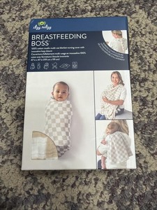 Itzy Ritzy Muslin Breastfeeding Boss Nursing Cover White Tan Checker