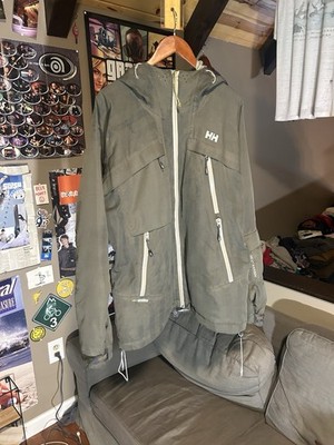 VTG Helly Hansen Men s Grey Plaid Hooded Full Zip Snow Jacket Size L/G Gorpcore